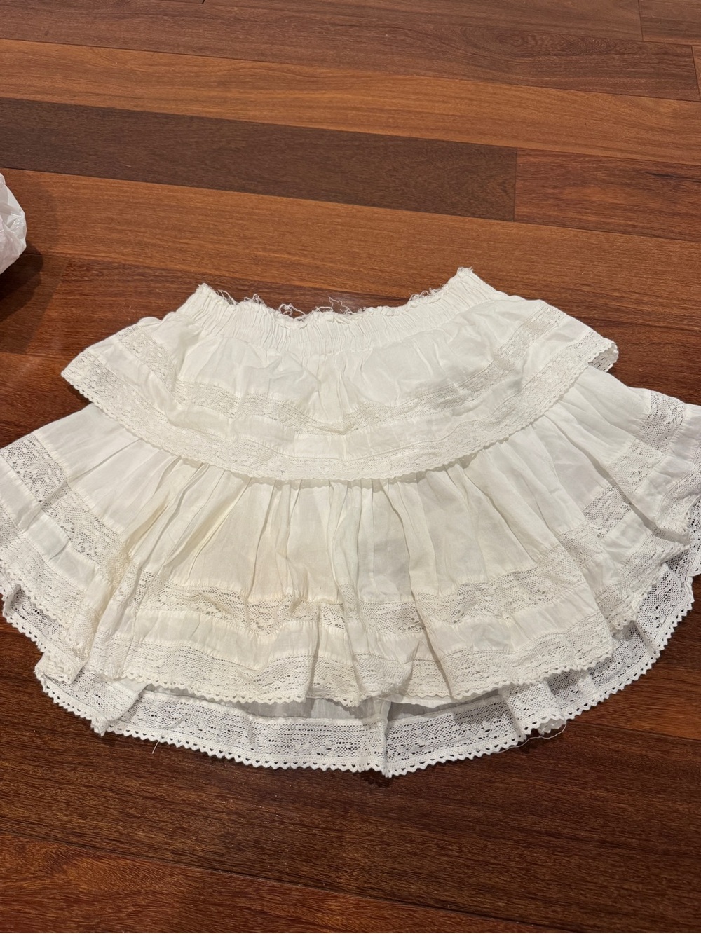 LoveShackFancy White Tiered Mini Skirt